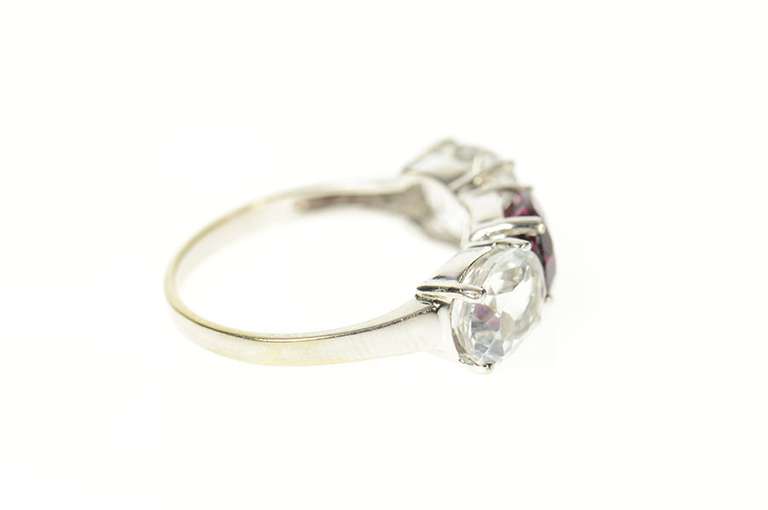 14K White Gold Three Stone Cubic Zirconia Purple Tourmaline Ring