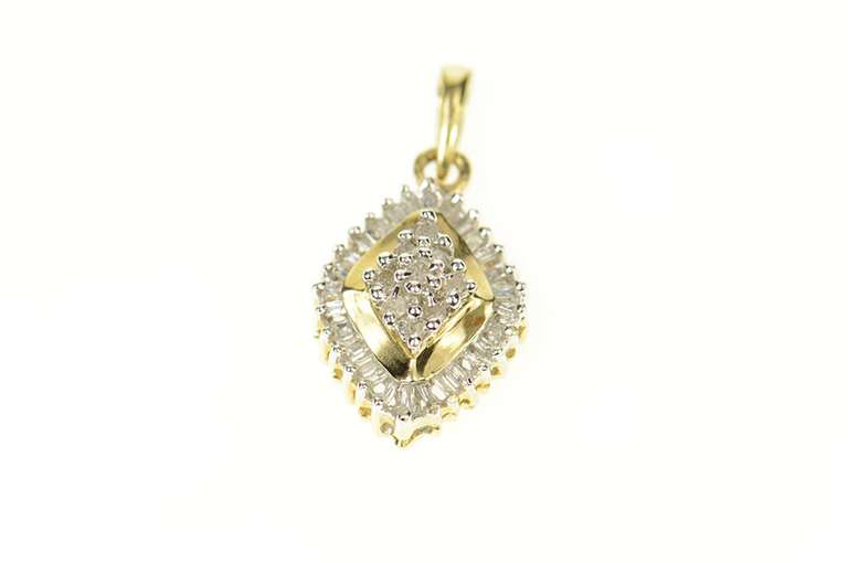 10K Yellow Gold Classic Squared Diamond Cluster Halo Pendant