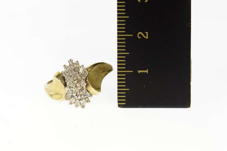 10K Yellow Gold Diamond Cluster Classic Statement Ring