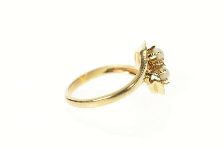 10K Yellow Gold Two Stone Retro Opal Curvy Bypass Ring