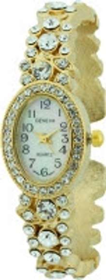 Ladies Geneva & Gemstone Cuff Watch, 18kt Gold Plated