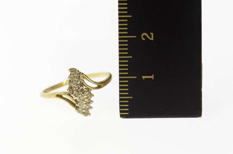 10K Yellow Gold Diamond Zig Zag Cluster Bypass Statement Ring