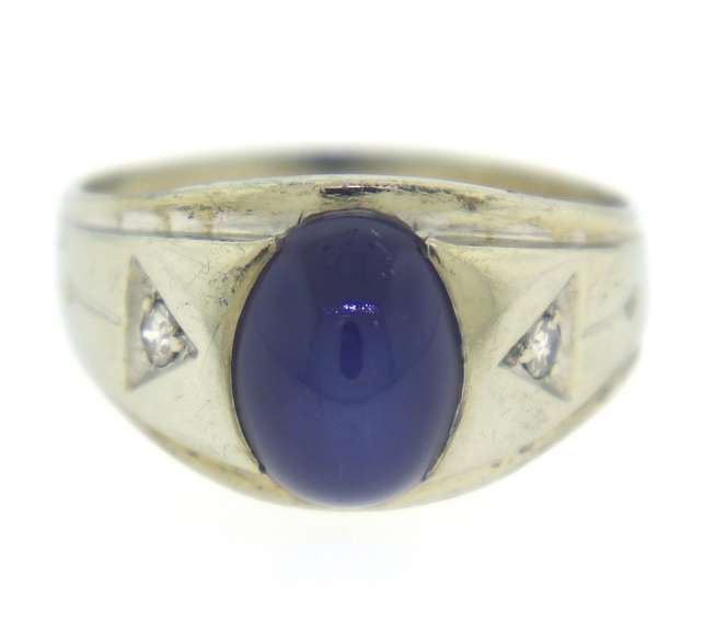 Fantastic Oval Cab Blue Linde Sap and Diamond Ring