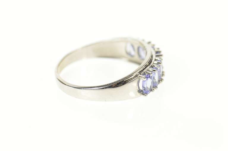 10K White Gold Oval Tanzanite Classic Simple Statement Band Ring