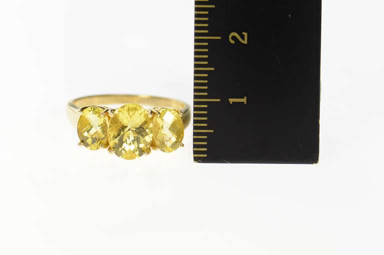 10K Yellow Gold Faceted Citrine Oval Three Stone Statement Ring