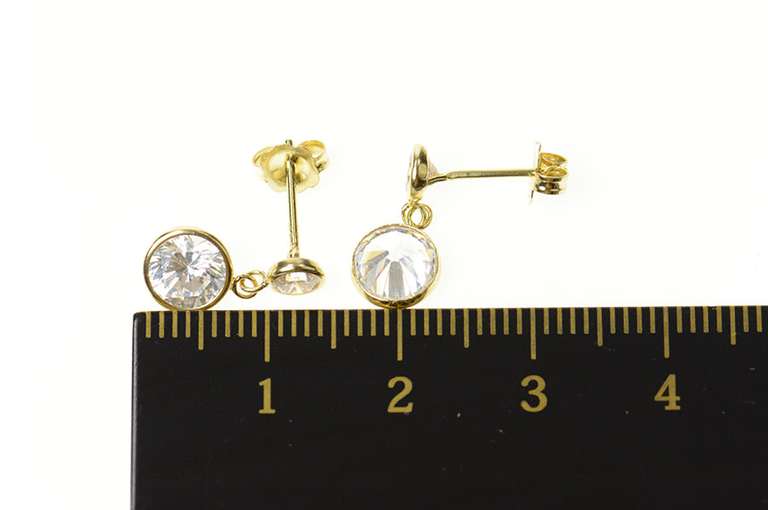 14K Yellow Gold Round CZ Dangle Classic Statement Earrings