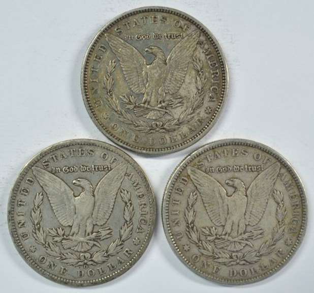 1885, 1886-O, & 1887 Morgan Silver Dollars. Nice circs