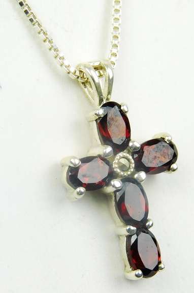 Sterling Silver Garnet Cross & Chain