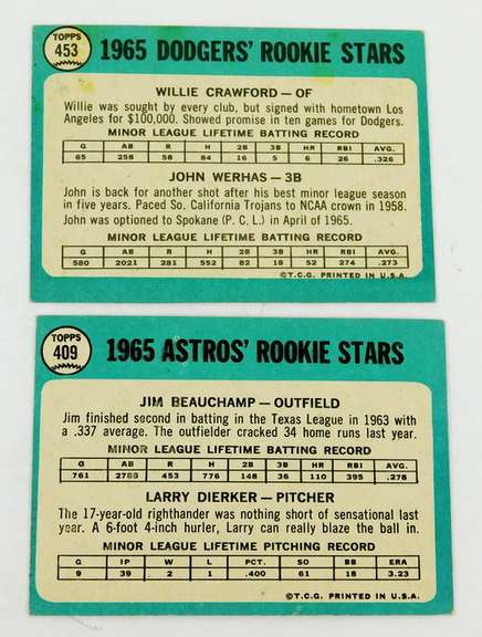 2 Topps 1965 Rookie Stars Baseball Cards