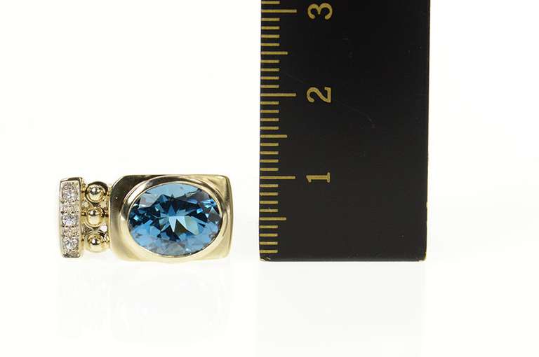 10K Yellow Gold Blue Topaz Diamond Accent Squared Statement Ring