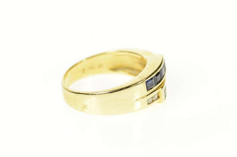 14K Yellow Gold 0.55 Ctw Princess Sapphire Diamond Statement Ring