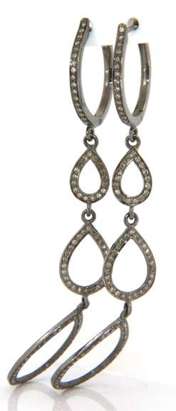 Flashy Silver Diamond Dangle Loopy Earrings