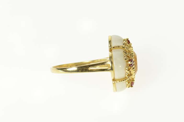 14K Yellow Gold Scalloped White Ceramic Citrine Garnet Cocktail Ring