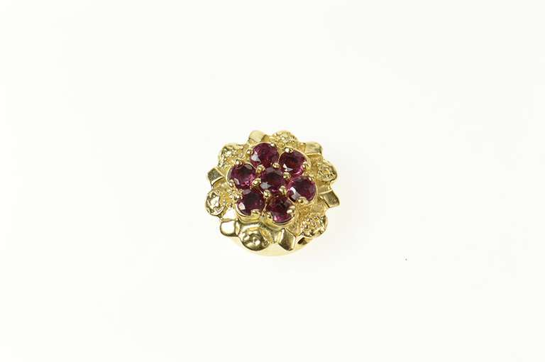 14K Yellow Gold Ornate Ruby Floral Motif Slide Bracelet Charm/Pendant