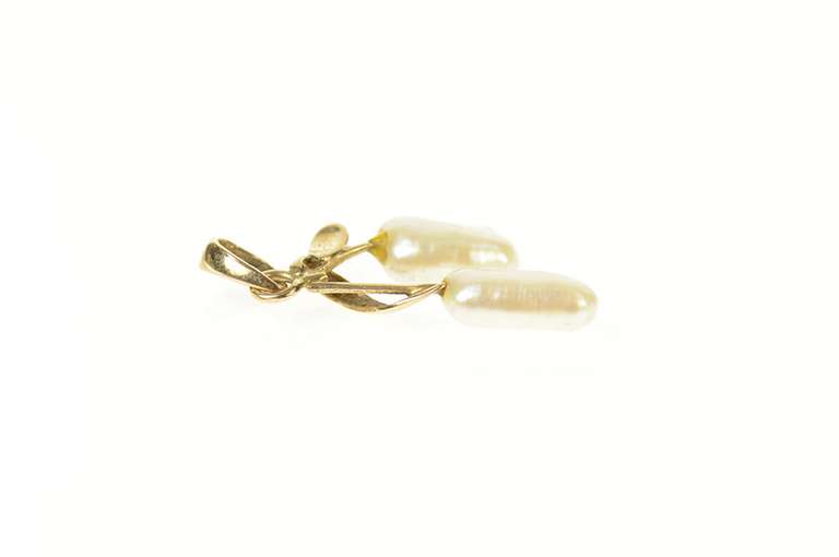 14K Yellow Gold Victorian Blister Pearl Fruit Motif Branch Pendant
