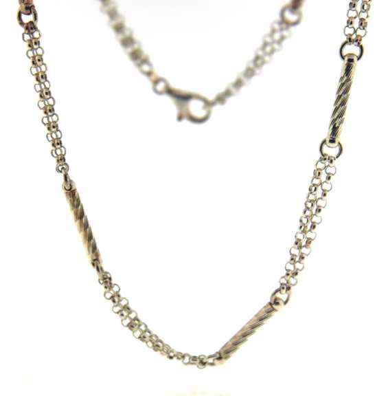 Sterling Silver Double Rolo Chain With Brushed Tube Stations Chain
