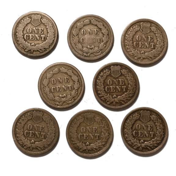 2 Each 1859 60 62 &63 CN Indian Head Cents