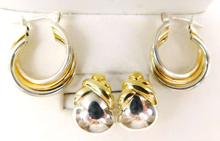 2 Pairs of Sterling 2-Tone Pierced Earrings