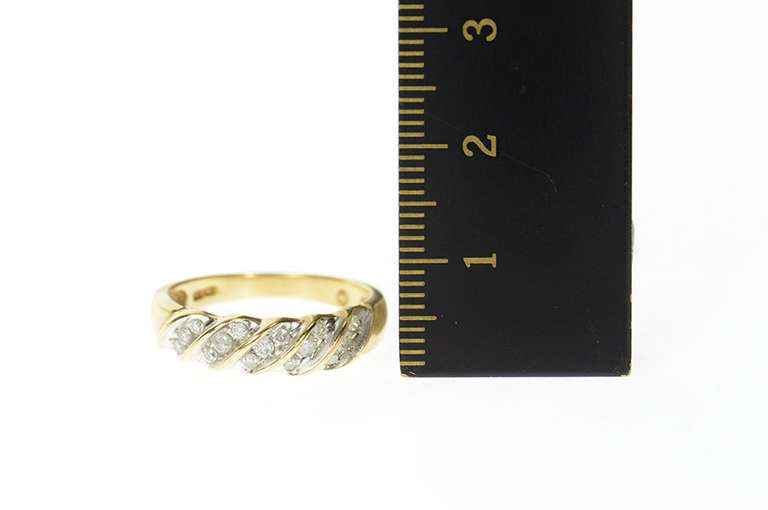 10K Yellow Gold Classic Wave Channel Diamond Wedding Band Ring