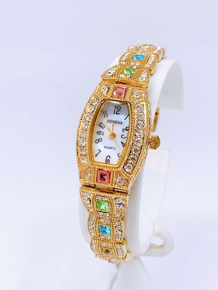 Ladies Geneva & Gemstone Watch, 18kt Gold Plated