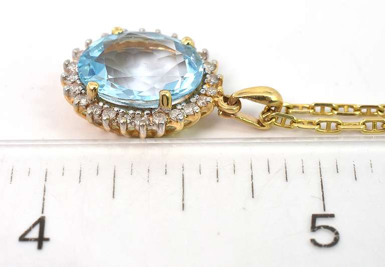 Vivid Blue Topaz & Diamond Necklace in 14KT Yellow Gold