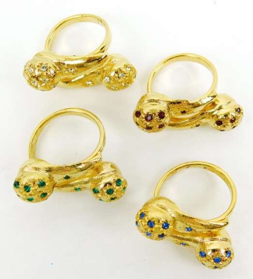 4 Chunky Crystal Bypass Rings, Size 6-7