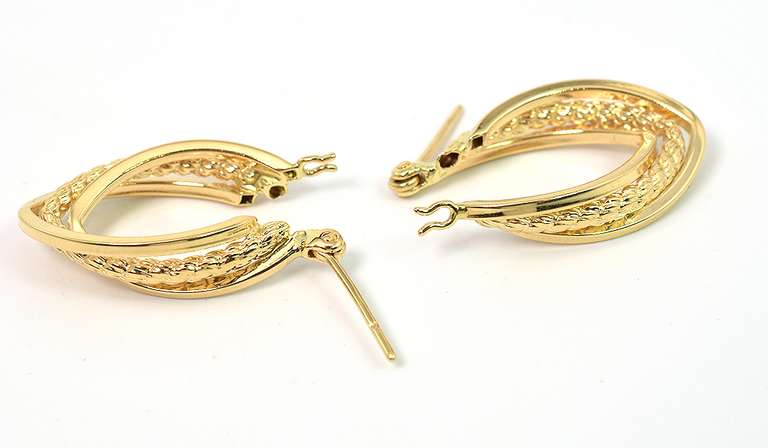 Elegant Elongated Hoop Earrings in Textured 14KT Yellow Gold