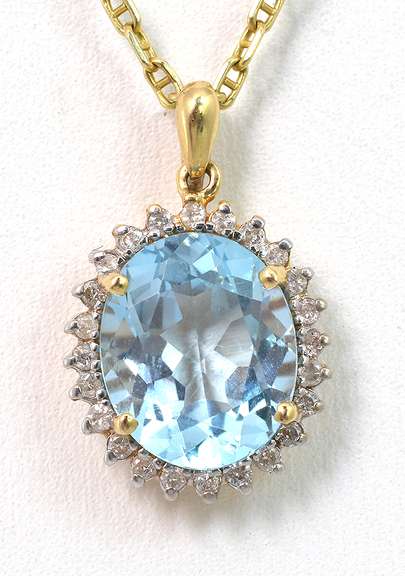 Vivid Blue Topaz & Diamond Necklace in 14KT Yellow Gold
