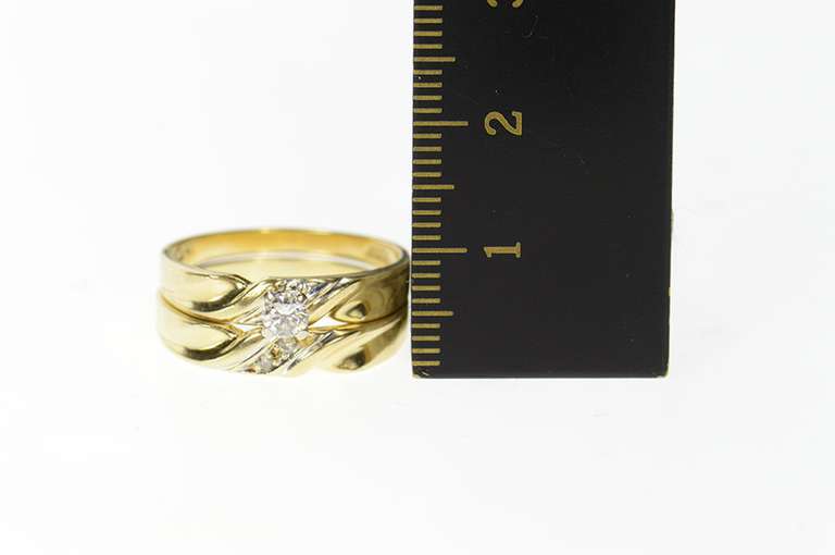 14K Yellow Gold Classic Simple Diamond Bridal Engagement Set Ring