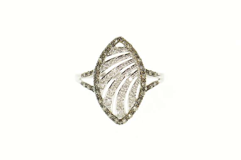 10K White Gold Marquise Diamond Pave Wave Design Statement Ring