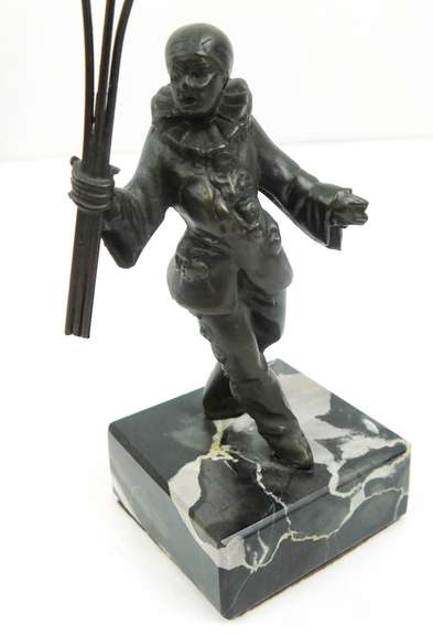 Vintage French Bronze & Lucite Pierrot on Marble Base