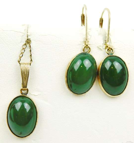 Vintage Gold Filled Jade Necklace & Earrings