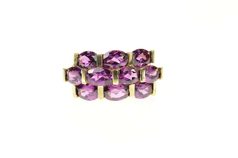 10K Yellow Gold Oval Tiered Purple Tourmaline Cluster Statement Ring