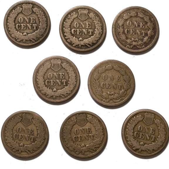 2 Each 1859 60 62 &63 CN Indian Head Cents
