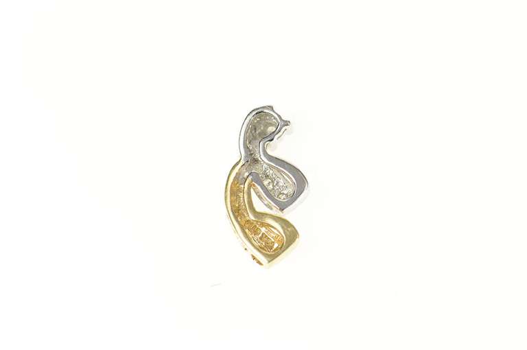 10K Yellow Gold Two Tone Diamond Spiral Curvy Statement Pendant