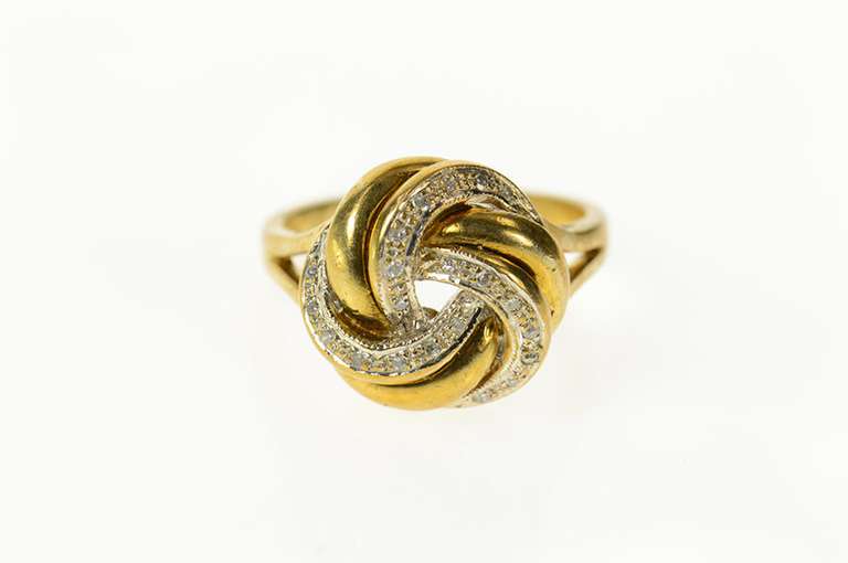 10K Yellow Gold Retro Classic Diamond Knot Swirl Statement Ring