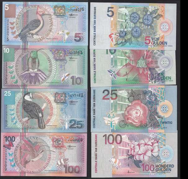 Dutch Centrale Bank Van Suriname $5, $10, $25 and $100