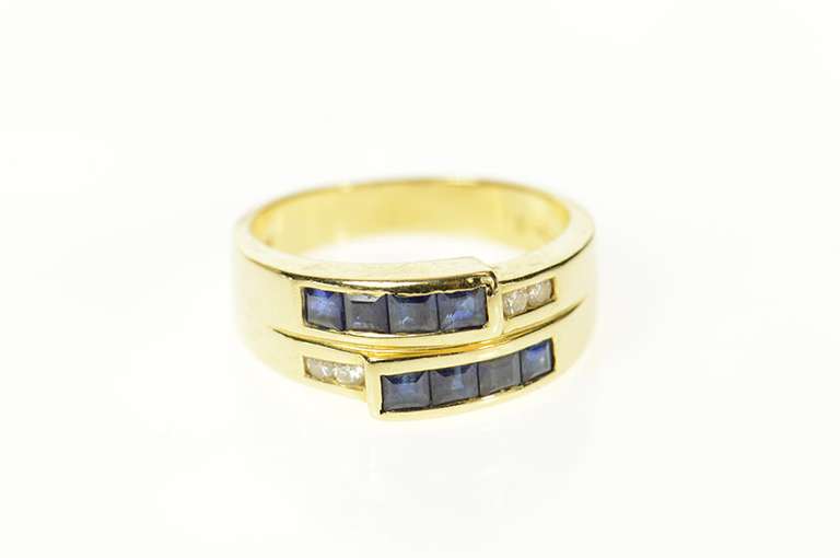 14K Yellow Gold 0.55 Ctw Princess Sapphire Diamond Statement Ring