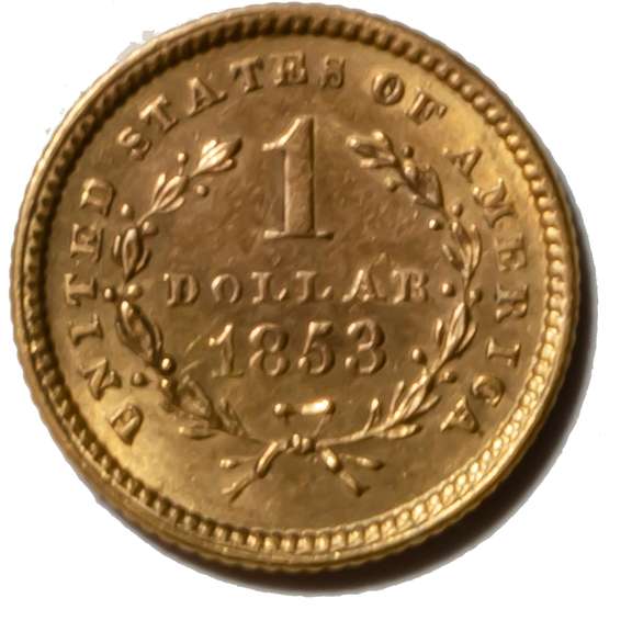 1853  Very Near Unc$1 US Gold