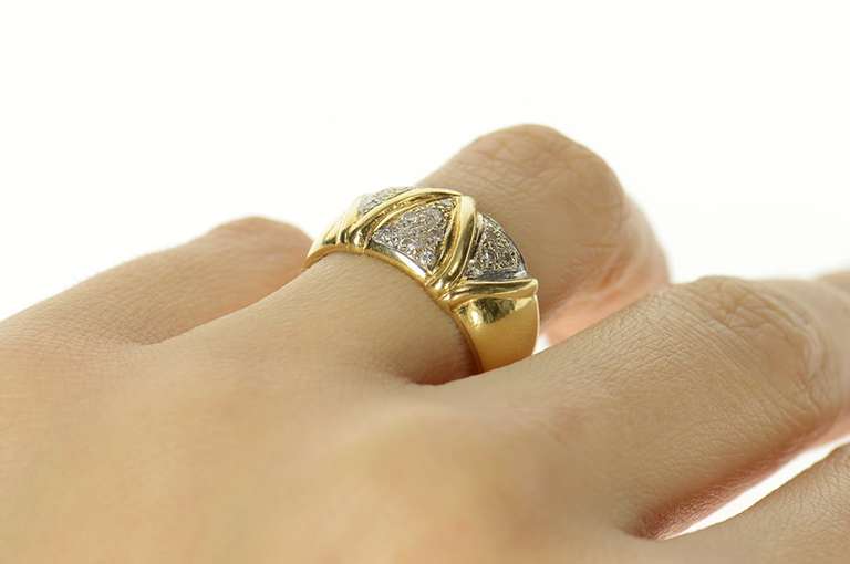 14K Yellow Gold Pave Zig Zag Diamond Graduated Statement Ring