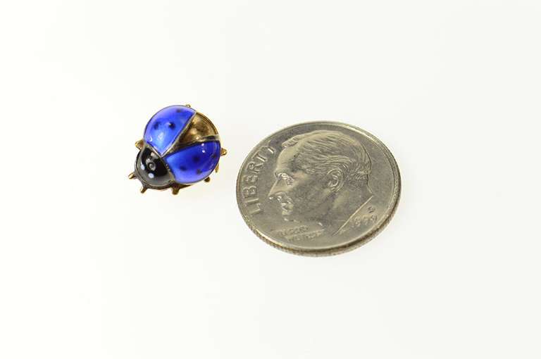 Gold Filled Blue Enamel Ornate Retro Lady Bug Dress Pin/Brooch