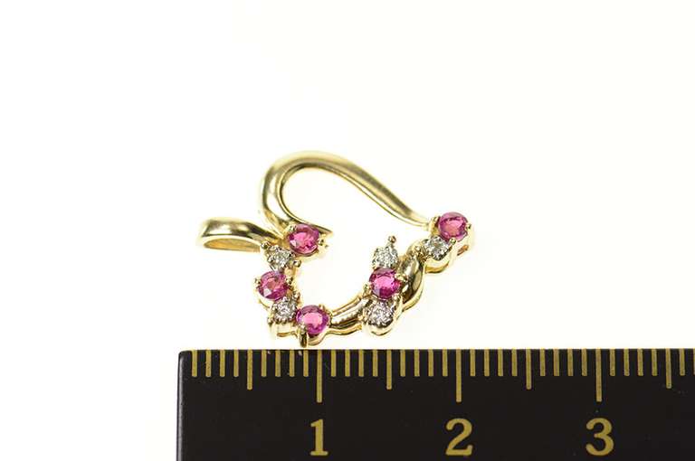 10K Yellow Gold Ruby Diamond Heart Love Symbol Pendant