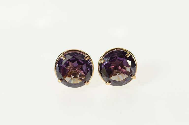 14K Yellow Gold Retro Sim. Alexandrite Stud Statement Earrings