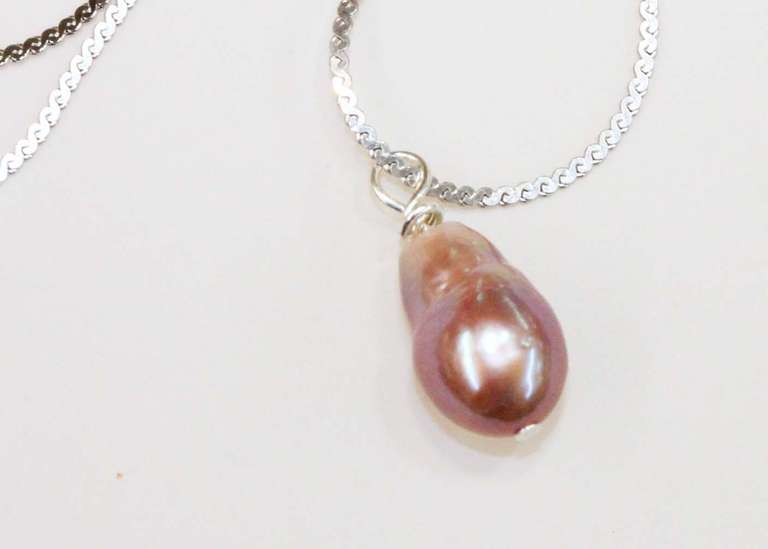 Natural Color Lilac Pearl on Sterling Chain
