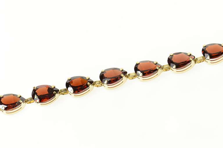 10K Yellow Gold Oval Garnet Classic Simple Tennis Bracelet