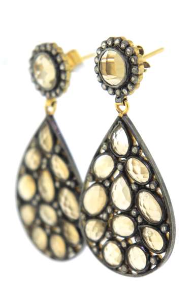 Handsome Sterling Silver Natural Citrine and Diamond Earrings