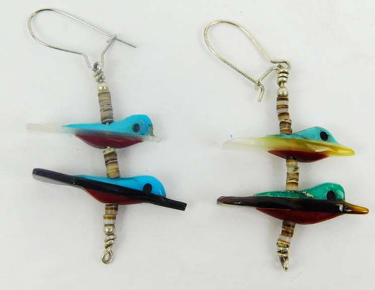 N.A. Indian Carved Gemstone Fetish Bird Earrings