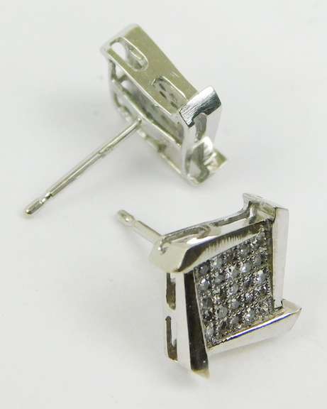 10K White Gold Pave Diamond Stud Earrings