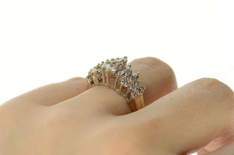 14K Yellow Gold 1.40 Ctw Diamond Squared Cluster Statement Ring