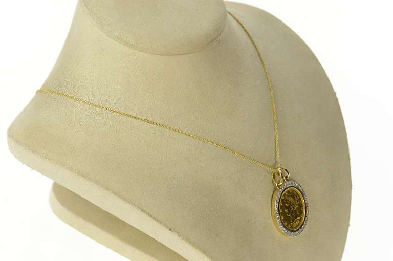 18K Yellow Gold 1899 Liberty Head Half Eagle $5 Coin Diamond Pendant